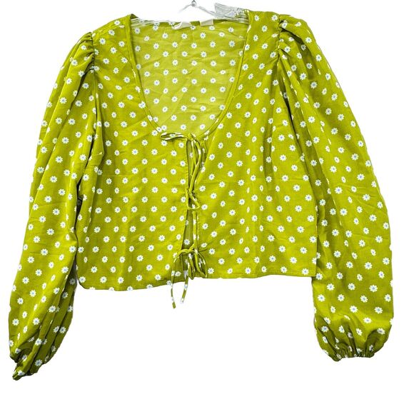 Levi’s Embry Tie Front Green Floral Daisy Lightweight Boho Top Womens Size XL - Picture 2 of 14